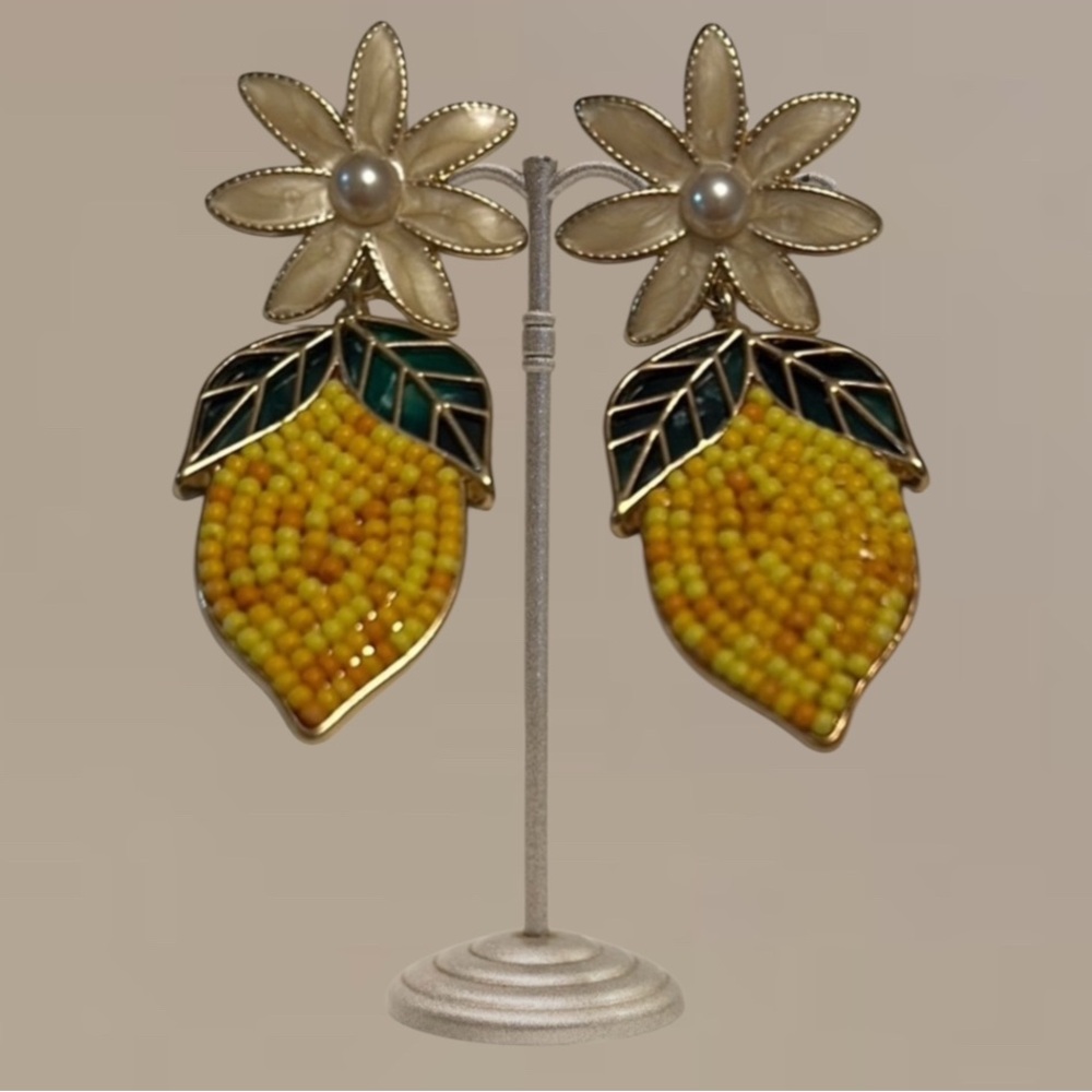 Vibrant Yellow and Green Lemon Drop Fruit-Inspired Earrings